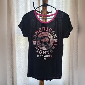 American fighter t-shirt, Size Medium, black with pink trim